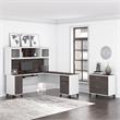 Somerset 72W L Desk with Hutch & File Cabinet in White/Gray - Engineered Wood