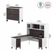 Somerset 72W L Desk with Hutch & File Cabinet in White/Gray - Engineered Wood