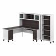 Somerset 72W L Desk with Hutch and Bookcase in White/Gray - Engineered Wood