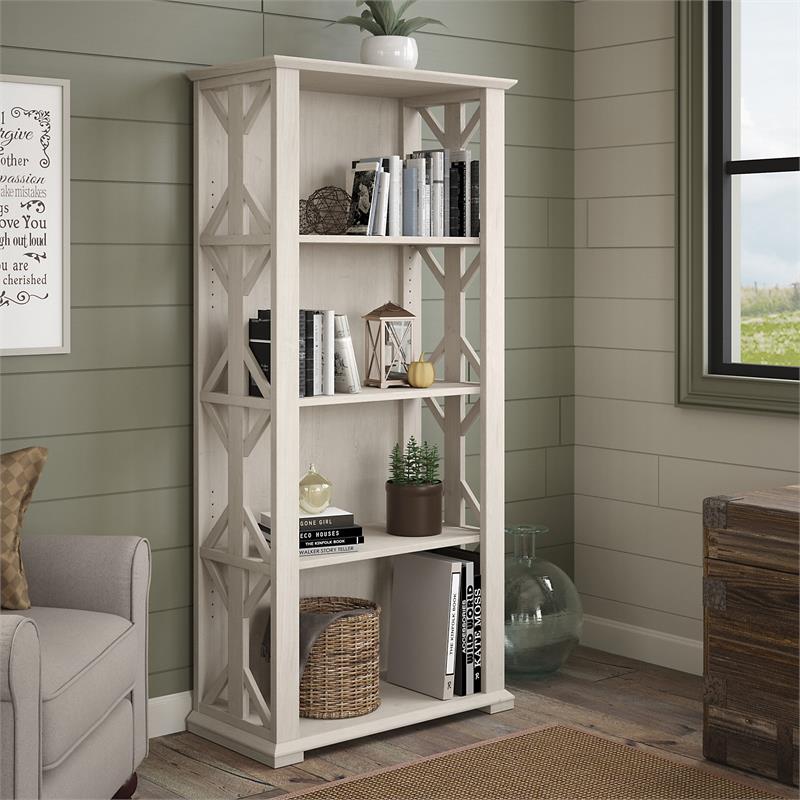 Homestead 4 Shelf Farmhouse Bookcase in Linen White Oak - Engineered Wood