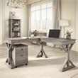 Homestead 60W L Shaped Desk with Drawers in Driftwood Gray - Engineered Wood