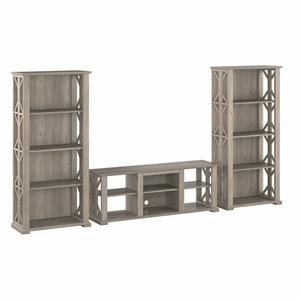homestead farmhouse tv stand with bookcases in driftwood gray - engineered wood