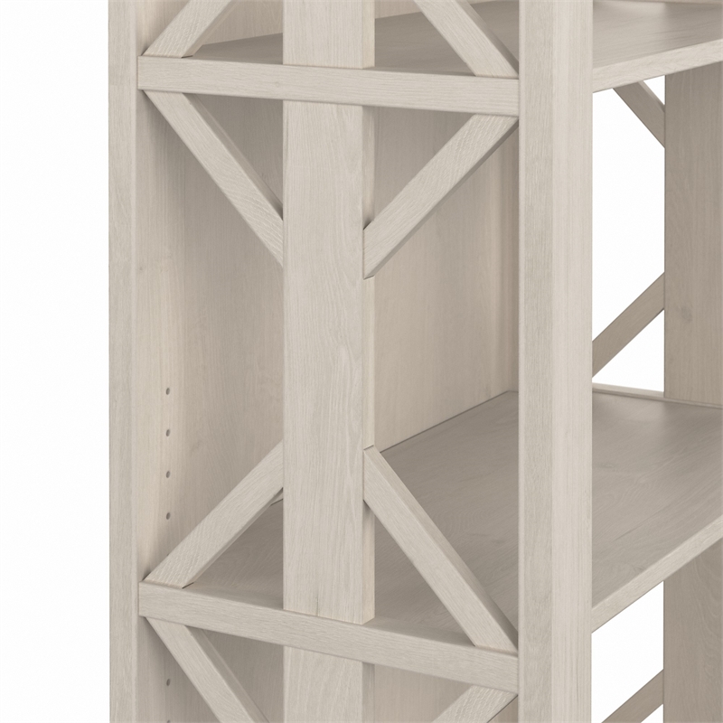 Homestead Farmhouse TV Stand with Bookcases in Linen White Oak - Engineered Wood