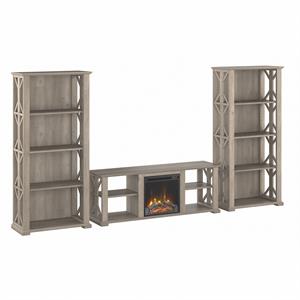 homestead electric fireplace tv stand with bookcases in gray - engineered wood