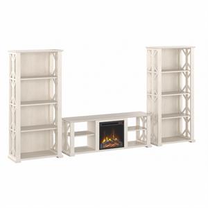 homestead electric fireplace tv stand with bookcases in white - engineered wood