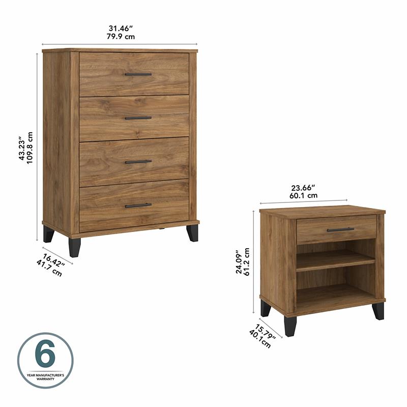 Somerset Chest of Drawers and Nightstand Set in Fresh Walnut - Engineered Wood