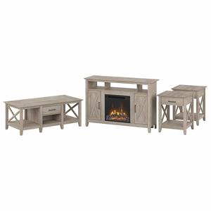 key west tall electric fireplace tv stand set in washed gray - engineered wood