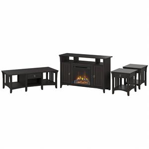 salinas tall fireplace tv stand & living room tables in black - engineered wood