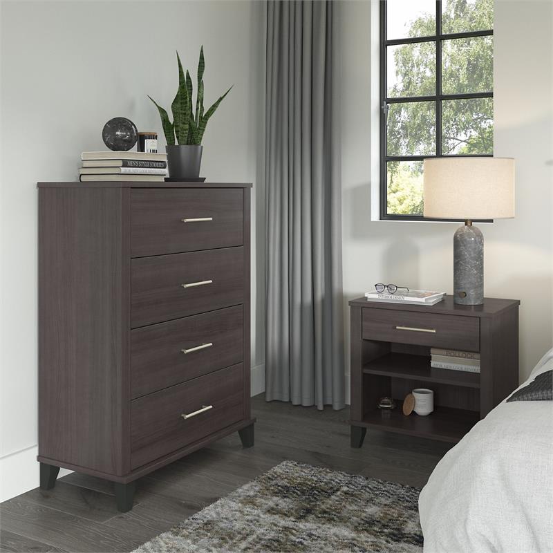 Somerset Chest of Drawers and Nightstand Set in Storm Gray - Engineered Wood