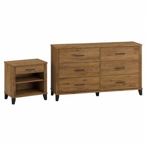 somerset 6 drawer dresser and nightstand set in fresh walnut - engineered wood