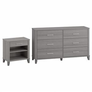 somerset 6 drawer dresser and nightstand set in platinum gray - engineered wood