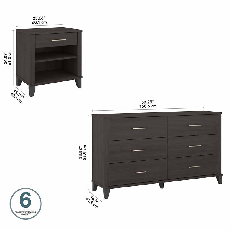 Somerset 6 Drawer Dresser and Nightstand Set in Storm Gray - Engineered Wood
