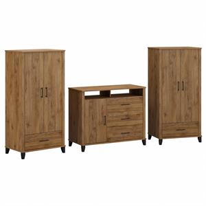 Somerset Armoire Cabinets & Dresser TV Stand in Fresh Walnut - Engineered Wood
