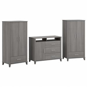 somerset armoire cabinets & dresser tv stand in platinum gray - engineered wood