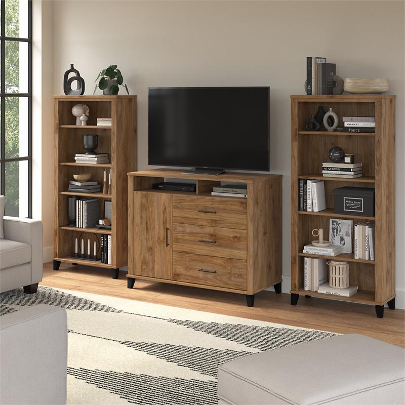 somerset entertainment center in fresh walnut - engineered wood