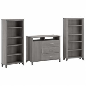 somerset office storage credenza & bookcases in platinum gray - engineered wood