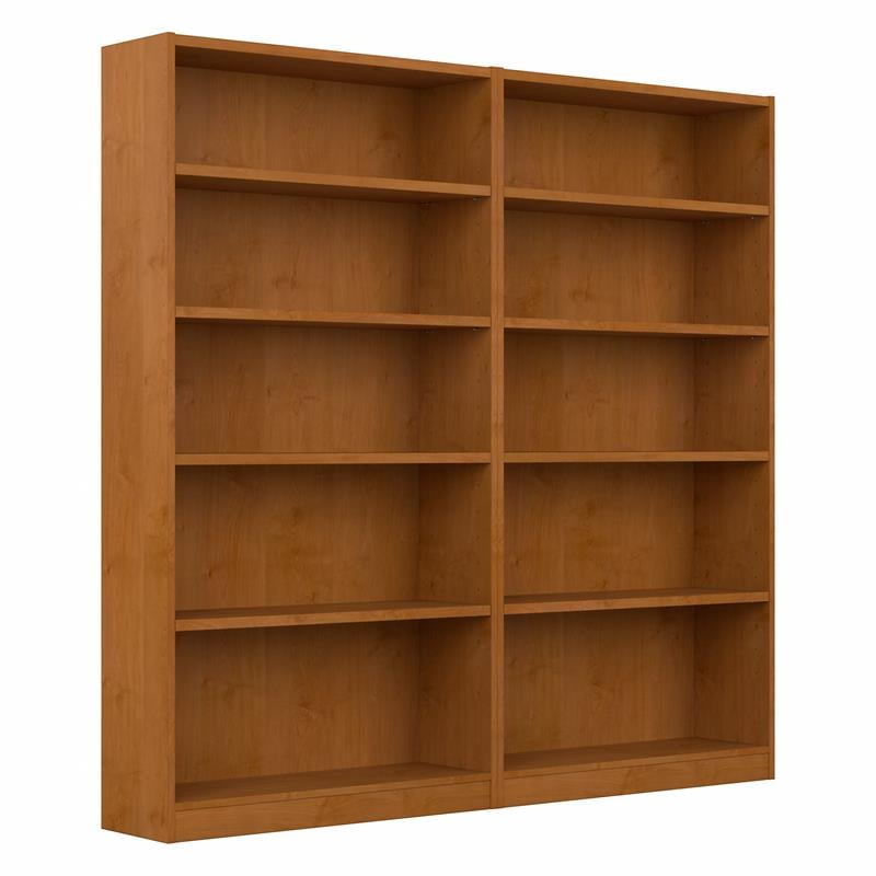 Universal Tall 5 Shelf Bookcase in Natural Cherry (Set of 2) - Engineered Wood