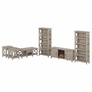 key west fireplace tv stand living room set in washed gray - engineered wood