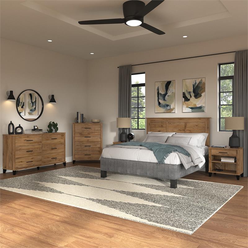 Somerset 5 Piece Full/Queen Size Bedroom Set in Fresh Walnut - Engineered Wood