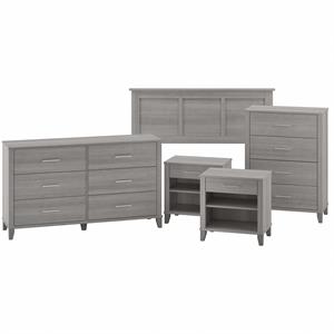 somerset 5 piece full/queen size bedroom set in platinum gray - engineered wood