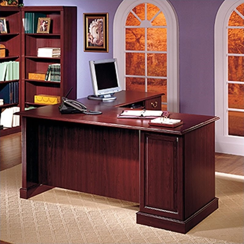 Bush Saratoga L-shape Executive Desk With Bookcase In Cherry 