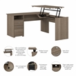 Cabot 60W 3 Position L Shaped Sit Stand Desk in Ash Gray - Engineered Wood