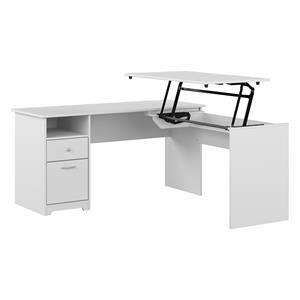 cabot 60w 3 position l shaped sit stand desk in white - engineered wood