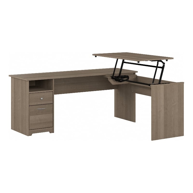 Cabot 72W 3 Position Sit to Stand L Desk in Ash Gray - Engineered Wood