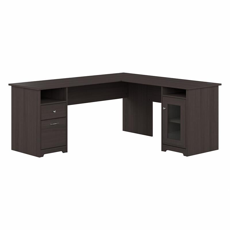Cabot 72W L Shaped Computer Desk with Storage in Heather Gray - Engineered Wood
