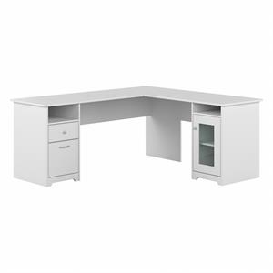 Cabot 72W L Shaped Computer Desk with Storage in White - Engineered Wood