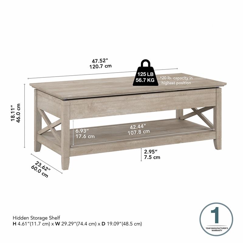 Key West Lift Top Coffee Table with Storage in Washed Gray - Engineered Wood
