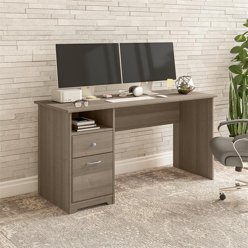 Cabot 60W Computer Desk with Drawers in Ash Gray - Engineered Wood