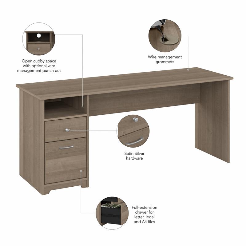 Cabot 72W Computer Desk with Drawers in Ash Gray - Engineered Wood