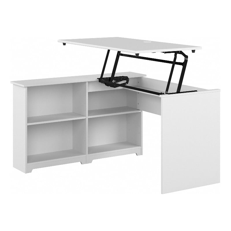 Cabot 52W 3 Position Sit to Stand Corner Desk in White - Engineered Wood