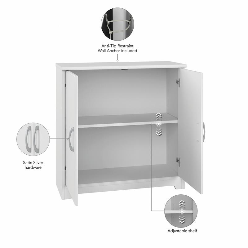 Cabot Small Bathroom Storage Cabinet in White - Engineered Wood