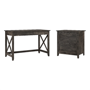 Key West Writing Desk with File Cabinet in Dark Gray Hickory - Engineered Wood