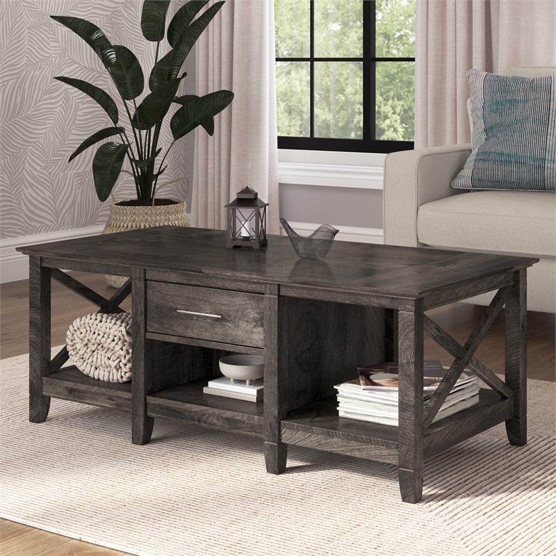 Key West Coffee Table with Storage in Dark Gray Hickory - Engineered Wood
