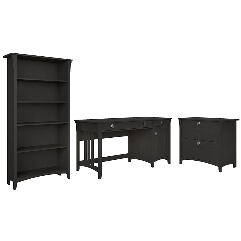 Salinas 60W Computer Desk And Storage Set In Vintage Black - Engineered ...