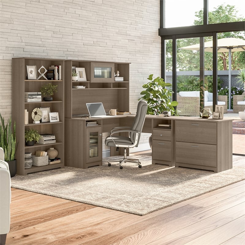 Cabot 60W L Shaped Computer Desk with Storage Set in Ash Gray - Engineered Wood