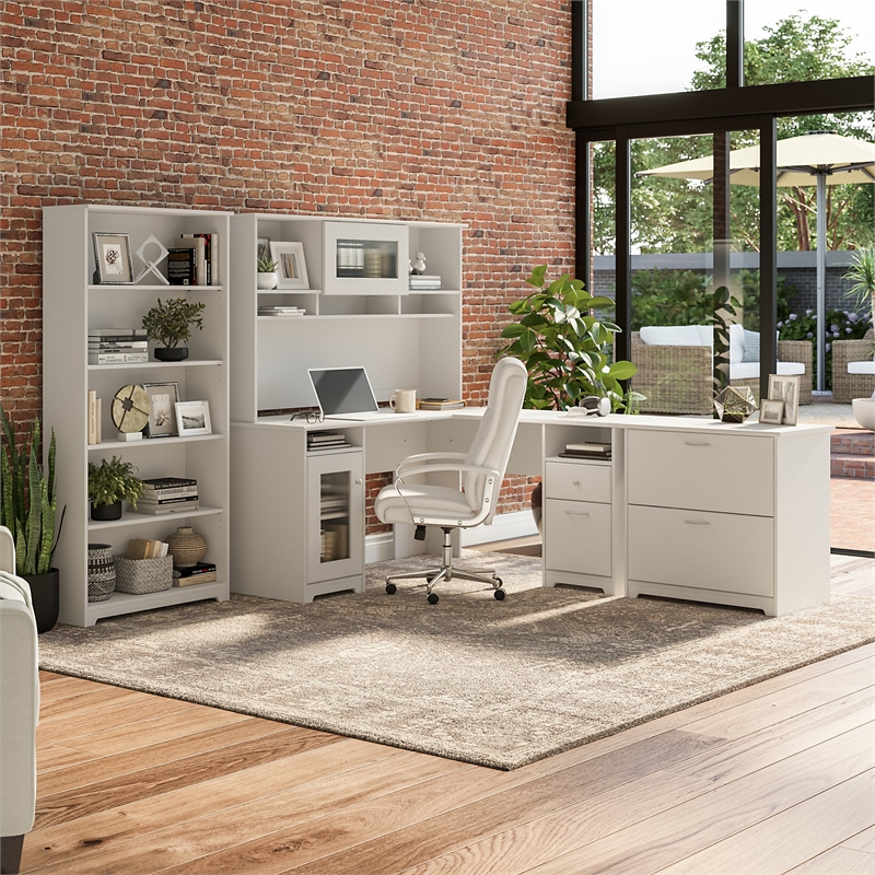 Cabot 60W L Shaped Computer Desk with Storage Set in White - Engineered Wood
