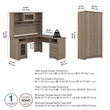 Cabot 60W L Desk with Hutch and Tall Cabinet in Ash Gray - Engineered Wood