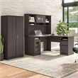 Cabot 60W L Desk with Hutch and Tall Cabinet in Heather Gray - Engineered Wood