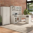 Cabot 60W L Desk with Hutch and Tall Cabinet in White - Engineered Wood