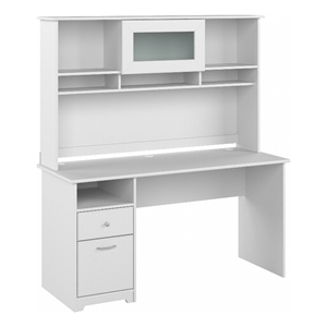 Cabot 60W Computer Desk with Hutch in White - Engineered Wood