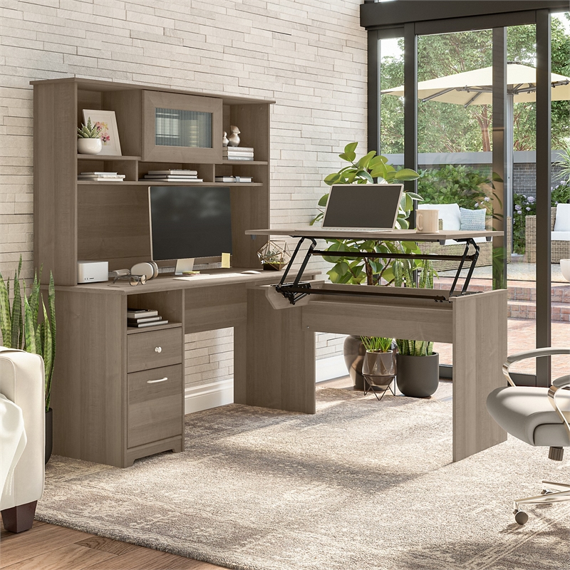 Sit / Stand Pedestal Desk with Locking CPU Storage