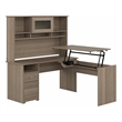 Cabot 60W Sit to Stand L Desk with Hutch in Ash Gray - Engineered Wood