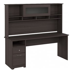Cabot 72W Computer Desk with Hutch in Heather Gray - Engineered Wood
