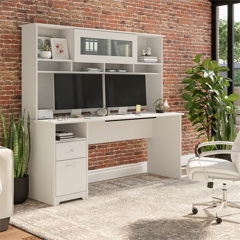 Cabot 72W Computer Desk with Hutch in White - Engineered Wood