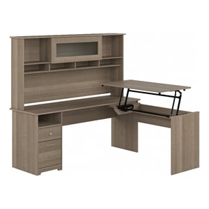 Cabot 72W Sit to Stand L Desk with Hutch in Ash Gray - Engineered Wood