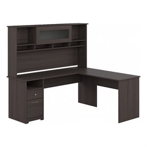 Cabot 72W L Shaped Computer Desk with Hutch in Heather Gray - Engineered Wood